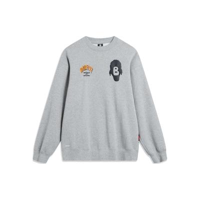 Li Ning Badfive Letter Rundhals Fleece Pullover Sweatshirt Herren Sweatshirt Blume-Grau AWDT873-2