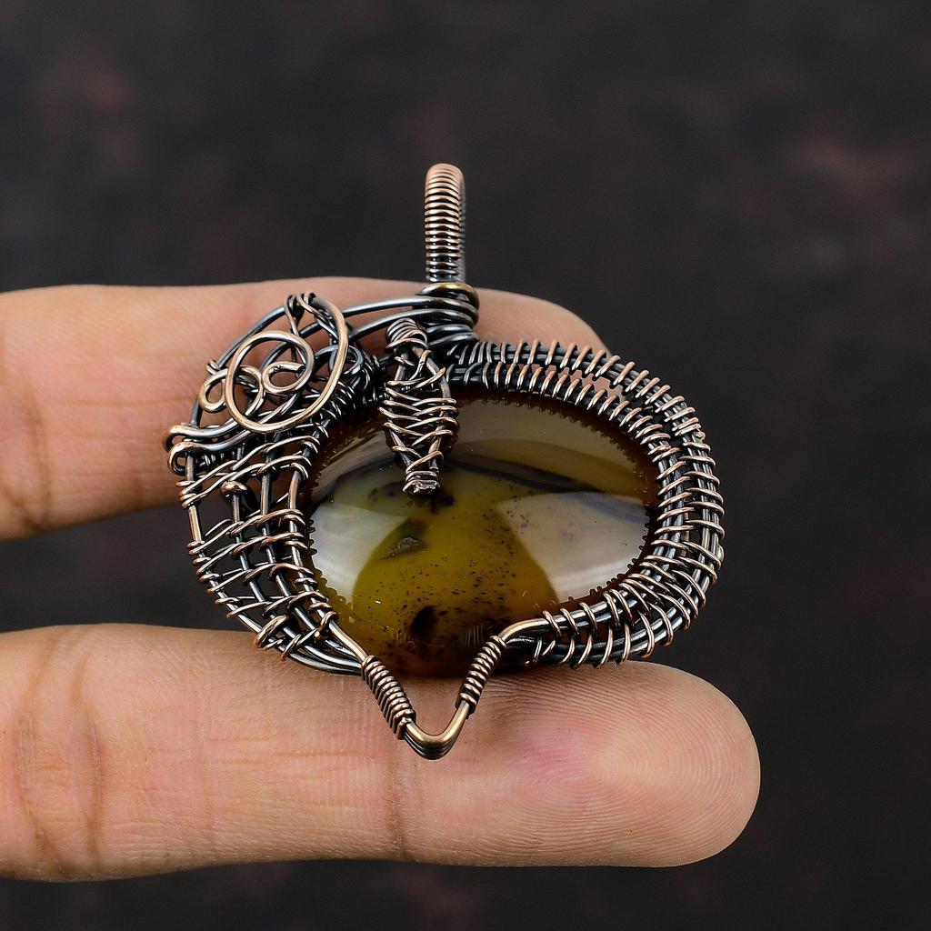 Montana Agate Copper Pendant Wire Wrapped Pendant Handmade Pendant Copper Jewelry Real Gemstone Pendant Wire Wrapped Jewelry Gift For Mother