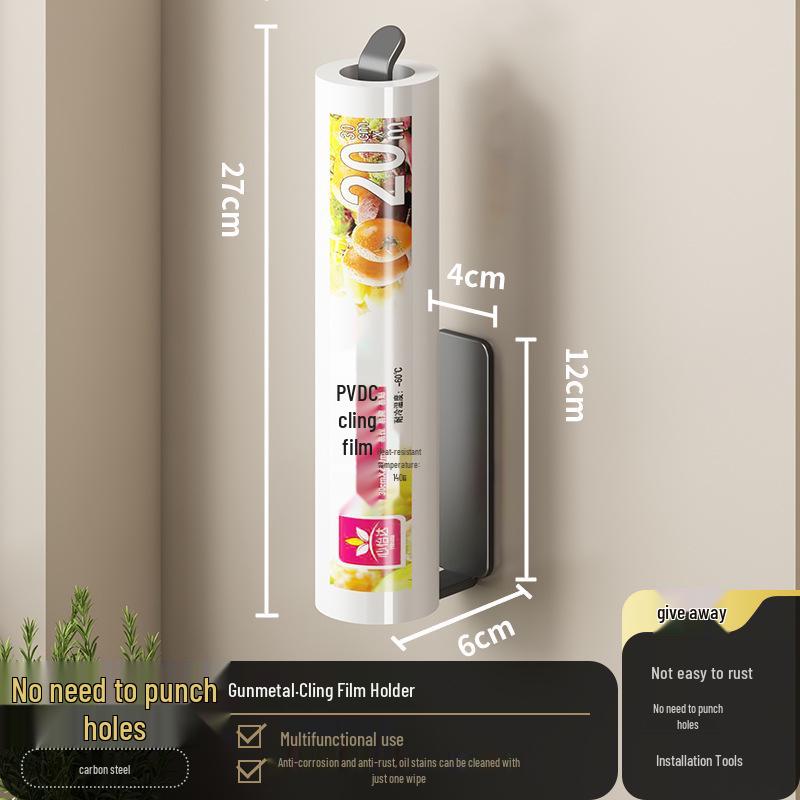 Gunmetal Wall-Mounted Kitchen Rack: No-Drill Seasoning, Knife Holder, Multifunctional Storage Solution