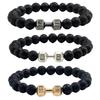 Natural Black Volcanic Lava Stone Dumbbell Bracelet Black Matte Beads Bracelets For Women Men Fitness Barbell Jewelry Pulseras
