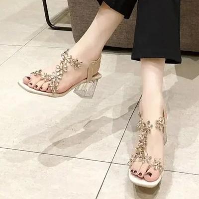 Hot Selling Women's Shoes Elastic Strap Sandals Crystal Flower Sandals Women's Hot Selling High Heels Large Size Sandals