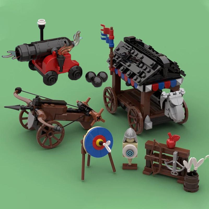 MOC Medieval Street View Scene Building Blocks Castle Bedroom Crossbow Siege Hammer Bulletin Board Sign Laboratory Bricks Gifts