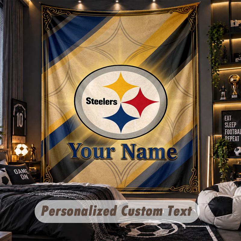TapestryPittsburgh Steelers Custom Name Text Personalized Wall Hanging Tapestry Home Wall Decor