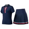 Tuta sportiva con revers a V, manica corta, finto due pezzi, gonna corta plissettata, estiva, per corsa, tennis, asciugatura rapida, fitness