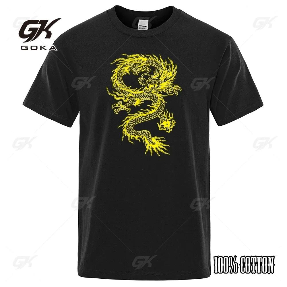 

Chinese Style Yellow Dragon Printing Mens TShirt Cotton Loose TShirt Cotton Brand Oversized Streetwear Sweat Tshirt unisex 4XL