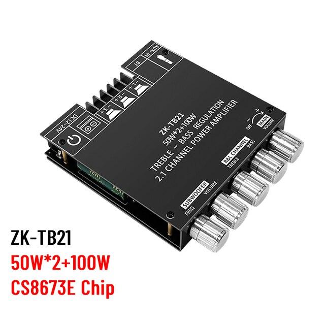 ZK-MT21 Bluetooth 5.0 Power Amplifier Board 2x50W+100W 2.1 Channel Subwoofer Digital Power Amplifier 12V 24V Audio Stereo AMP