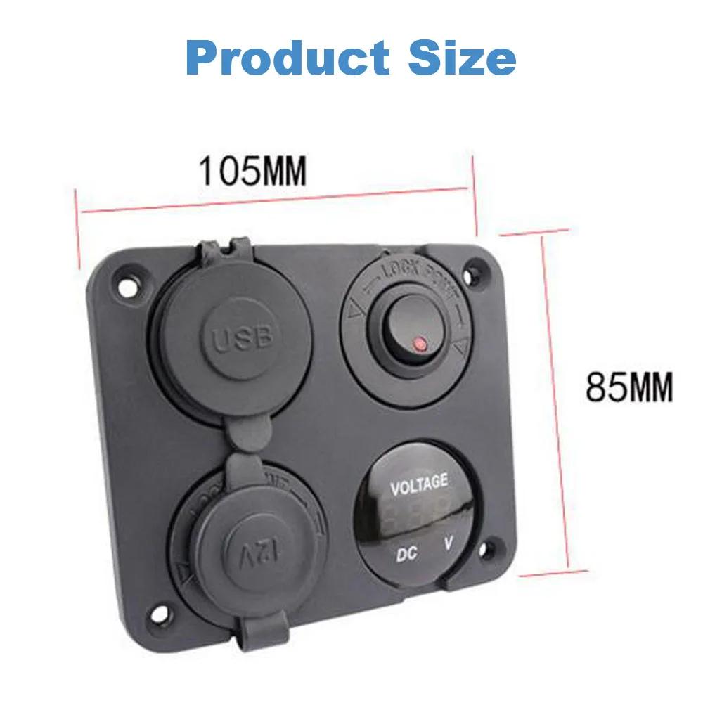 4 In 1 Switch Panel Waterproof Digital Voltmeter 12V Power Car Dual Usb Charger Socket Cigarette Lighter With Rocker Switch