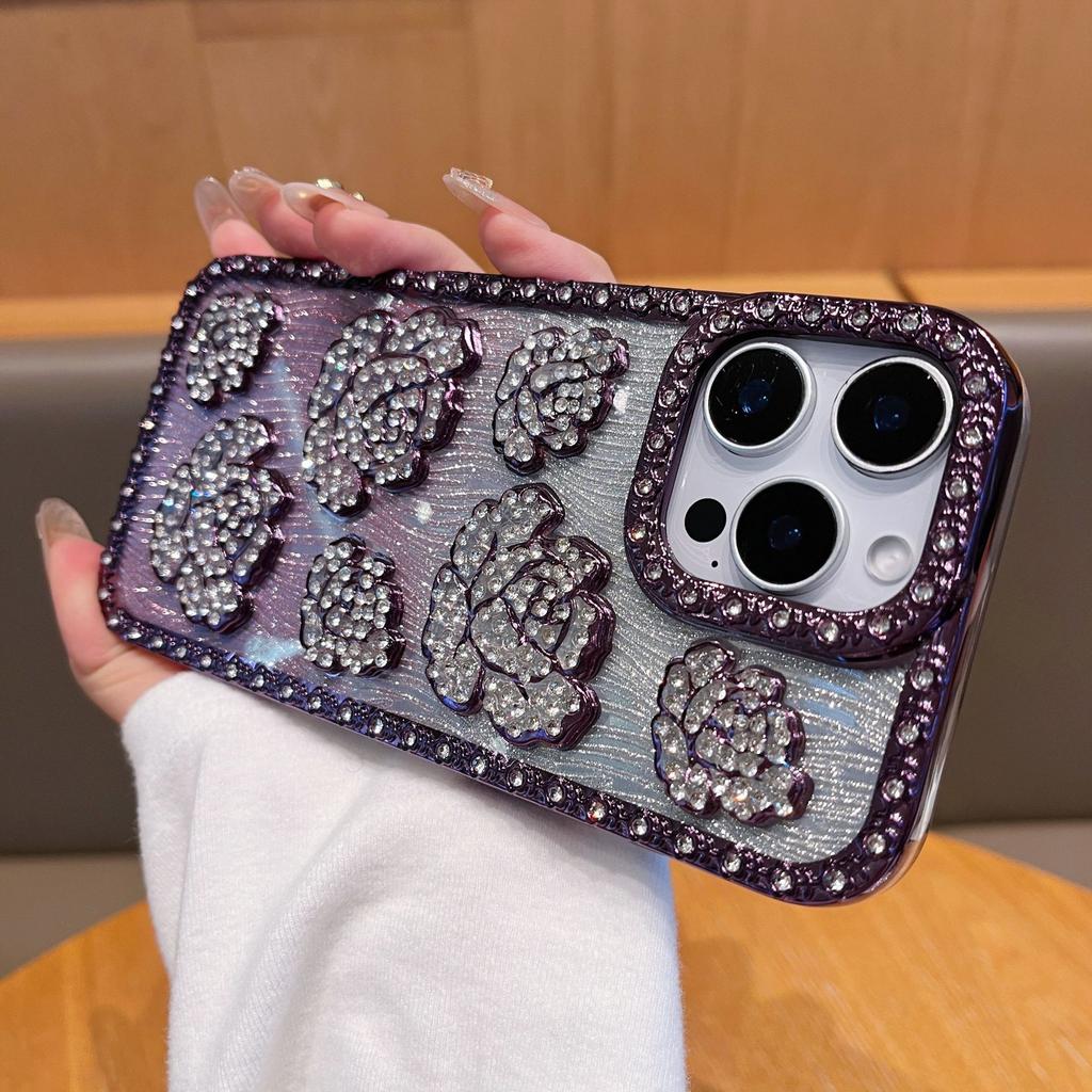 Gradual change glitter applicable to Apple 17Promax mobile phone case light luxury rose lace diamond iPhone15 all-inclusive