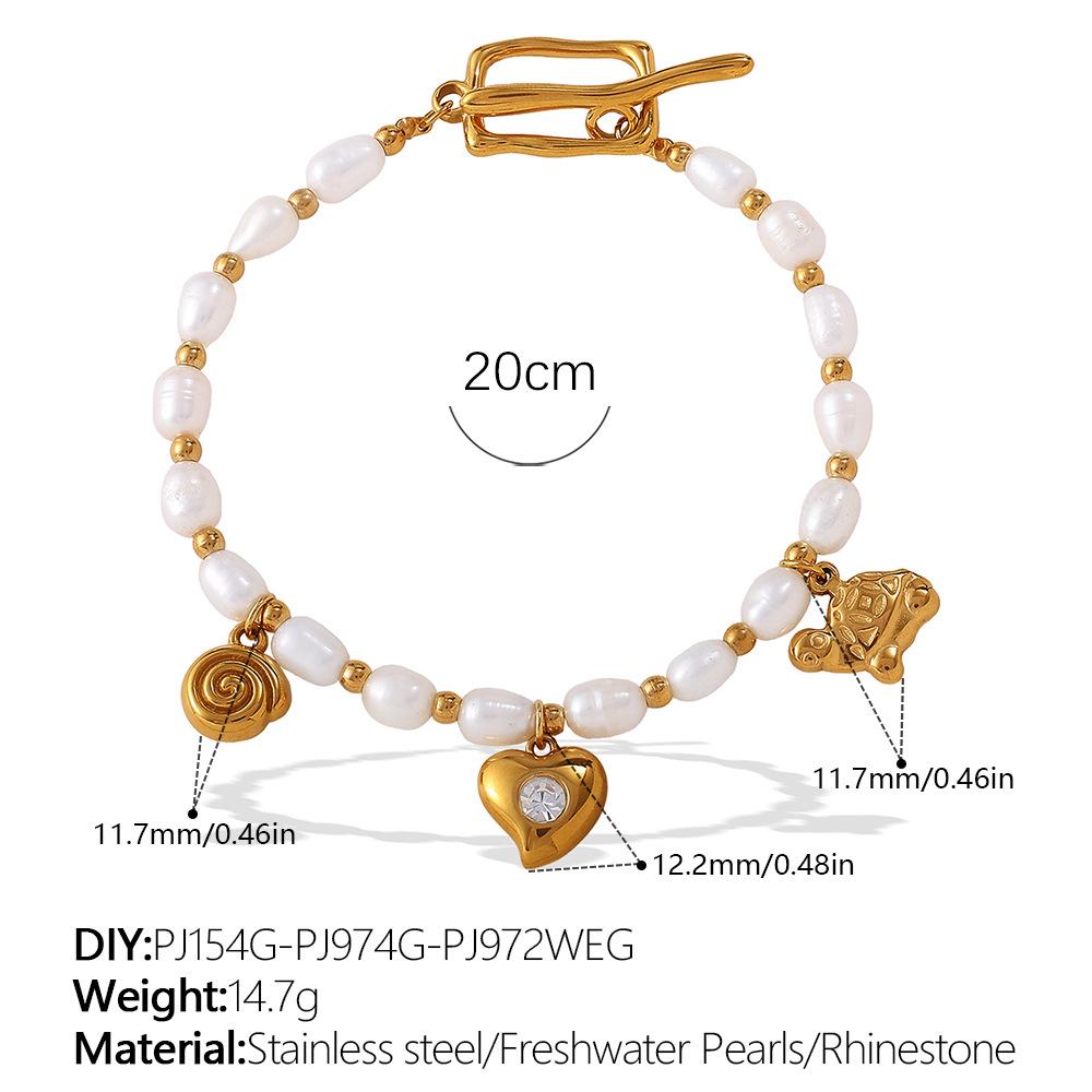 Elegant Pearl and Stainless Steel Beach-Style Necklace & Bracelet Set for Women