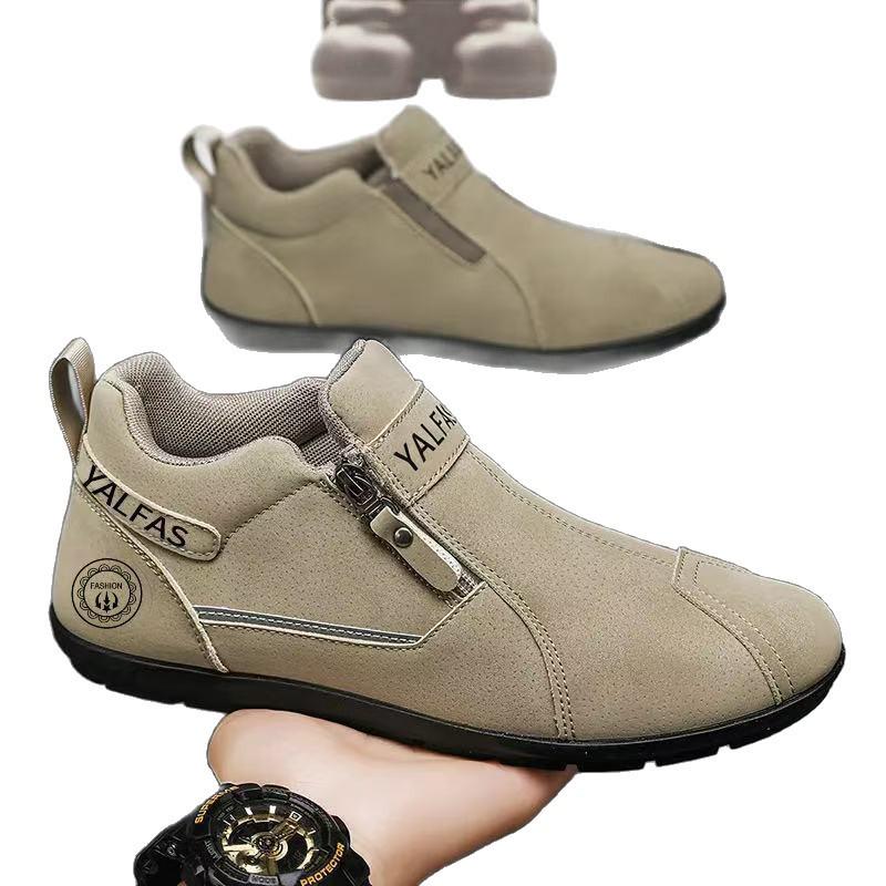 Soft-Soled Men's Mid-Top Zipper Casual Slip-On Shoes - Light Luxury Trendy Style