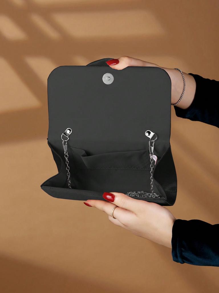 Elegant Clutch Bag With Flannel Flower Women Fashionable Chain Crossbody Bag Party Wedding Prom Banquet Temperament Clutch Bags