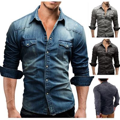 Herren Übergröße Denimhemd mit doppelter Tasche - Langarm, Europäischer & Amerikanischer Stil, Geeignet für alle Jahreszeiten