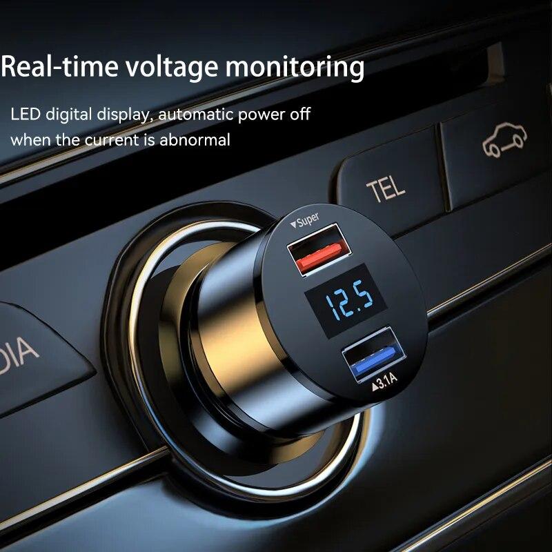 Dual USB 66W 3.1A Fast Car Charger QC3.0 Power Adapter Voltage Monitor Fast Charging For iPhone Xiaomi Samsung Huawei OPPO