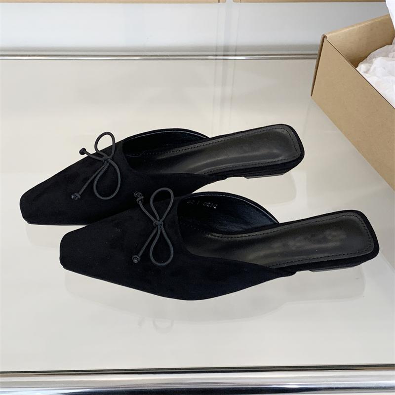 

Eilyken High Qualit Butterfly-kont Mules Slippers Women Square Toe Low Heels Slingback Casual Party Shoes 35 чёрный