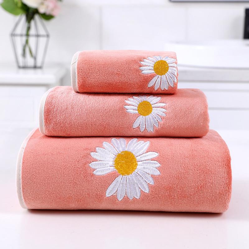 Microfiber Edging Embroidered Towel and Bath Towel Set