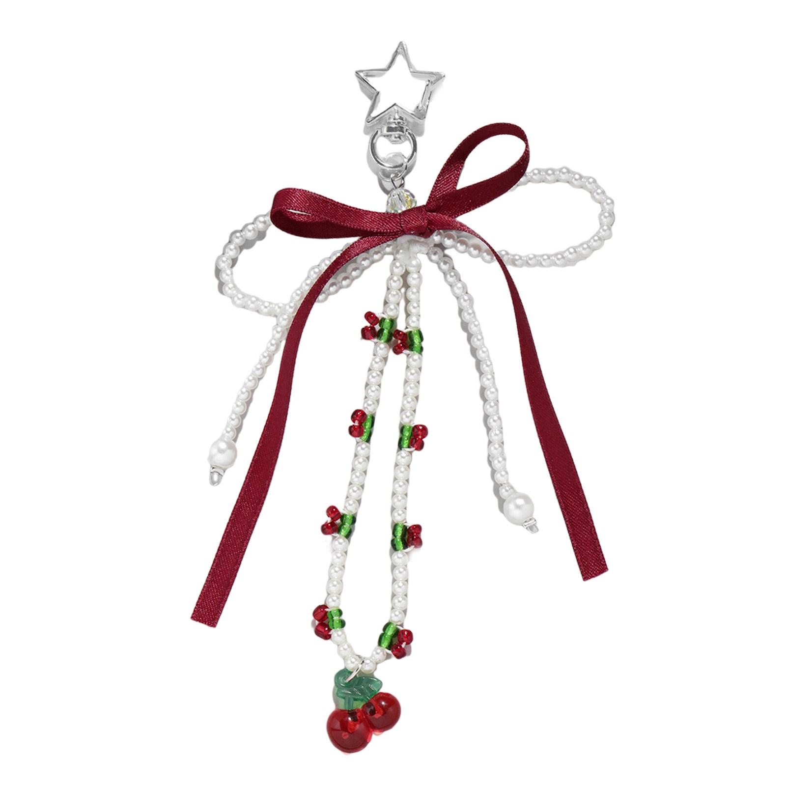 

Elegant Faux Pearls Cherry Butterfly Keychain Artistic Pearls Finish Cherry Keychain with Bowknot for Everyday Use 2