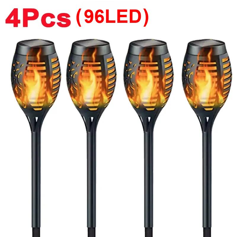 4PCS New Round Solar Flame Lamp IP65 Waterproof Outdoor Lawn Light Flickering Atmosphere Lighting for Courtyard Garden Villa Landscap