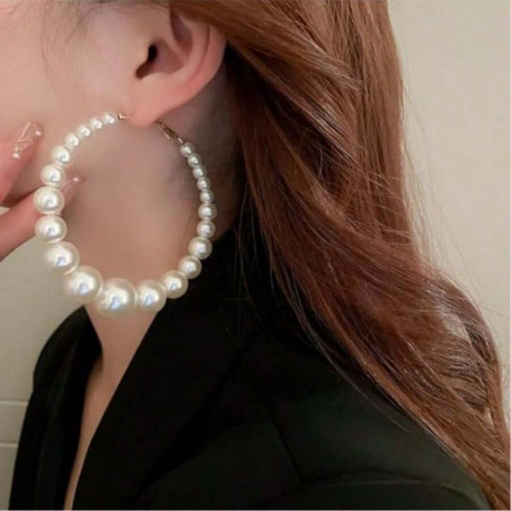 Copper Needle Oversized Artificial Pearl Earrings - French Style Retro Exaggerated High-End Zircon for Women