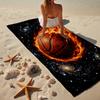 Flaming Basketball In Space Beach Towel, Super Soft Microfiber, Gift for Her/Him, Birthday, for Pool, Beach, Travel, Home Decor Fan Gifts