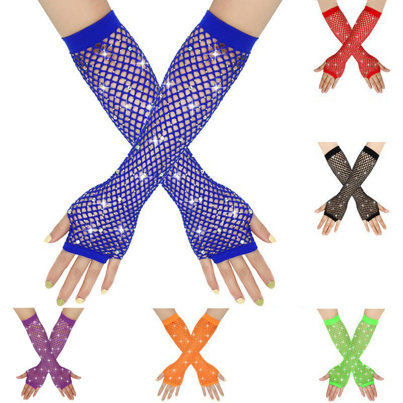 Mesh Gloves Fingerless Fishnet Gloves Mittens Sheer Wear Fancy Dress For Womens Sexy Girls Punk Goth Dance Glove