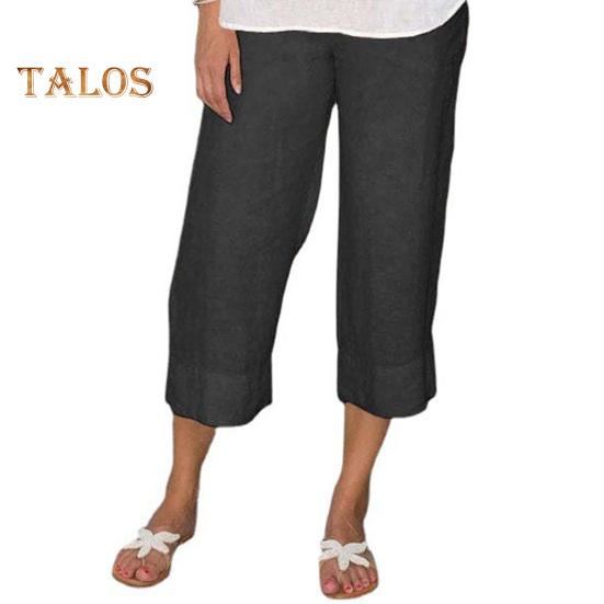 

Женские брюки с эластичной талией, средней посадки, широкие повседневные брюки с карманами, однотонные длинные брюки для повседневной носки S чёрный