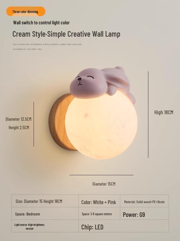 Nordic Moon Astronaut Wall Light for Kids' Rooms - Creative Cartoon Bedside Lamp for Boys and Girls.