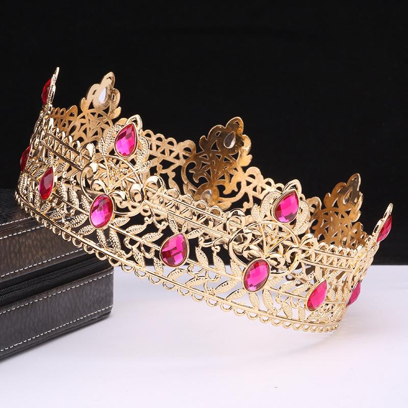 Men's Crown Simple Multi Color Round King Crown Baroque Bride Retro Alloy Hair Crown Headdress