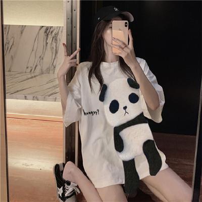 Damen Cartoon Stickerei Sommer Koreanisch Neu Mittellang Kurzarm T-Shirt Damen Tops Damenbekleidung