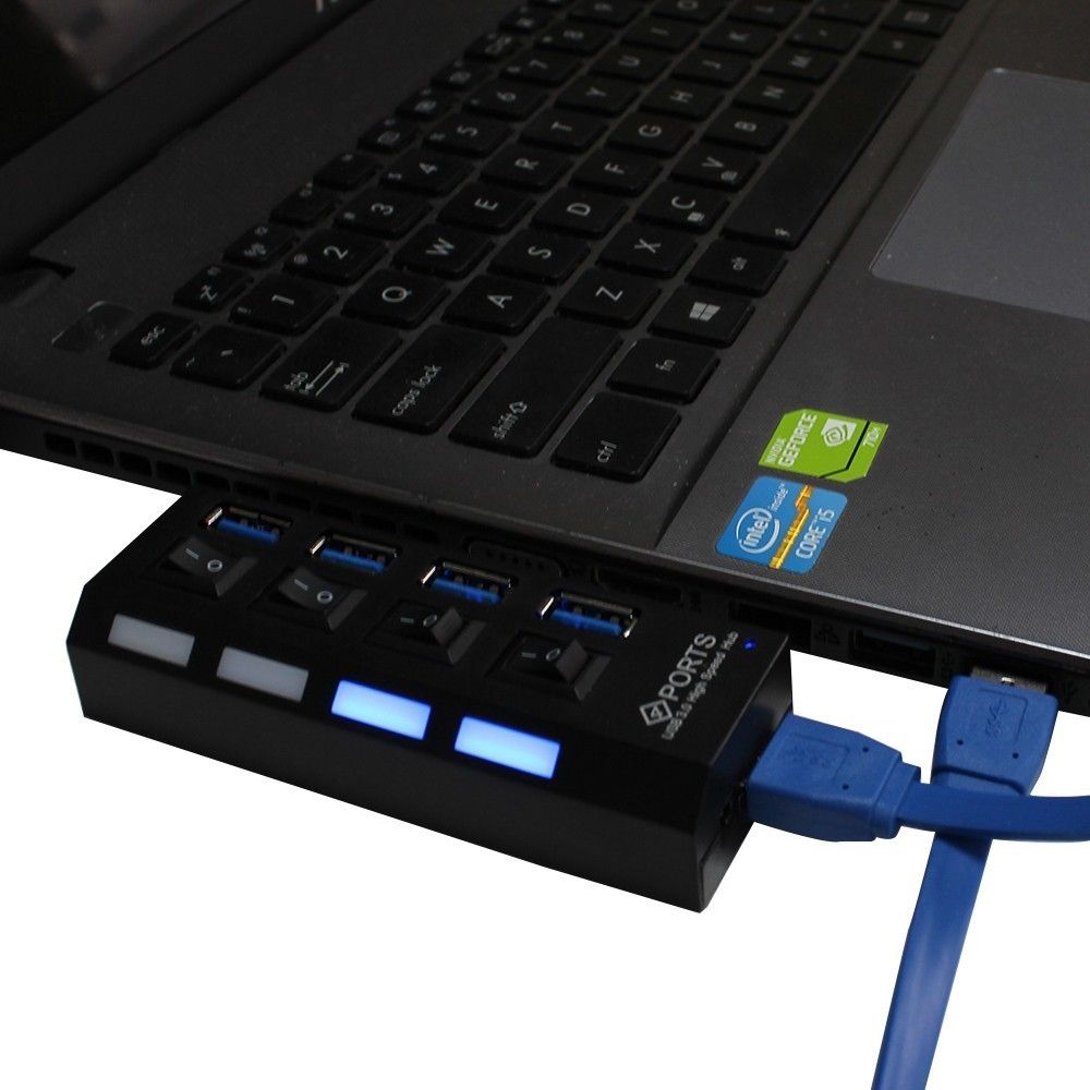 Plug Splitter Converter on/Off Switches 5Gbps High Speed 4/7 Port USB 3.0 Hub AC Power Adapter