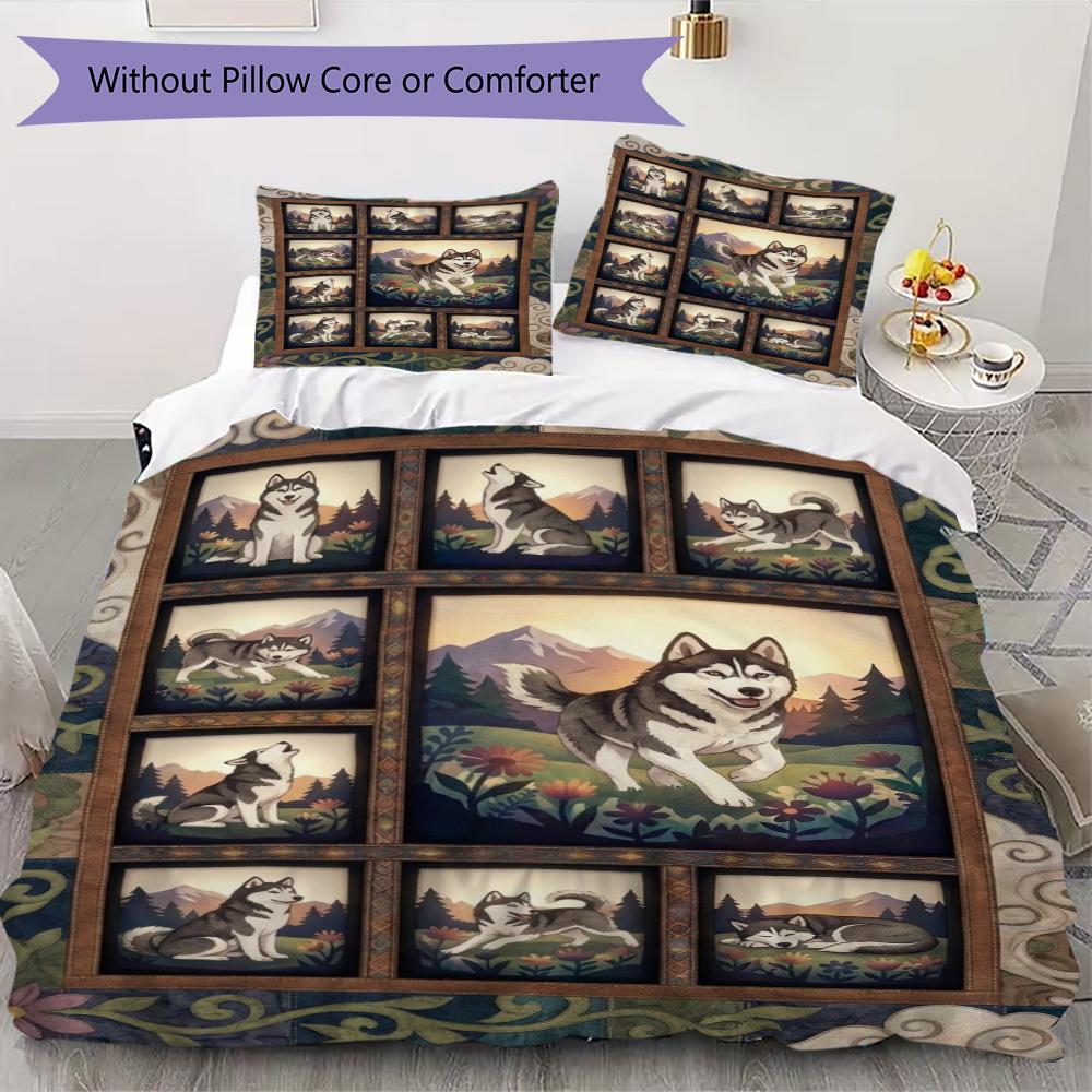 Husky Hunde Muster Bettwäsche Steppset Bettbezug Kissenbezug Heimdekoration Geburtstagsgeschenk (1 Bettbezug + 2 Kissenbezüge (ohne Füllung))58