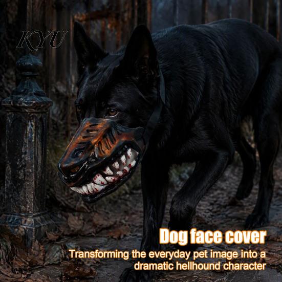 Spooky Pet Accessories Hell Hound Muzzle for Dogs, Scary Natural Latex Beast Costume Mask Funny Puppy with Adjustable Straps, Halloween Party Cosplay