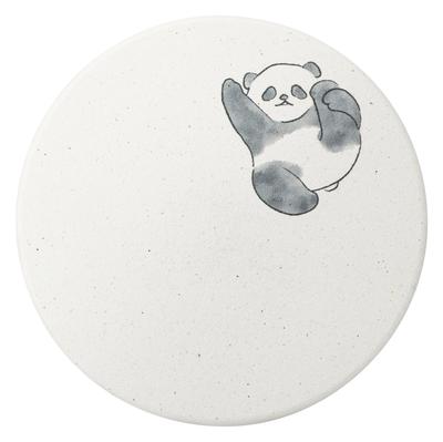 &NE Ceramic Diatomaceous Earth Coaster, Panda, Round, White, 1 Piece, 9.7cm Diameter X 0.6cm Thick, Absorbent Coaster, Made In Japan, Mino Ware,