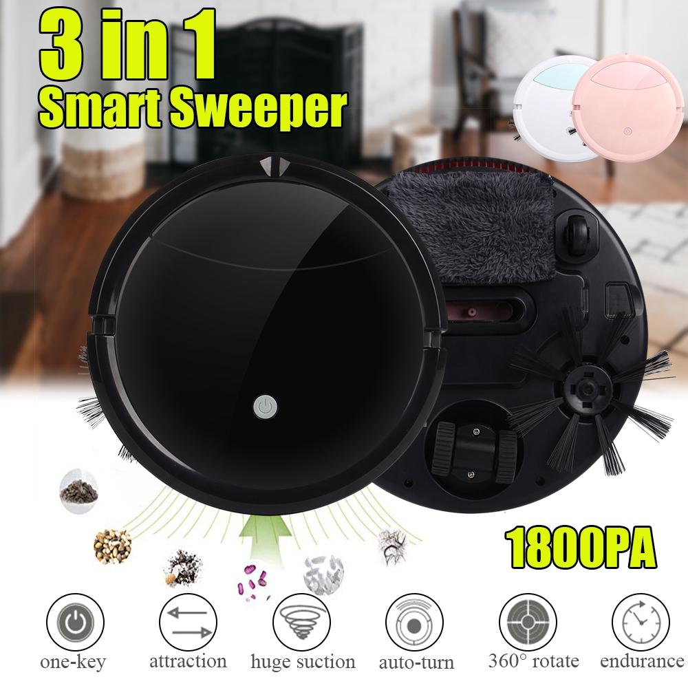 3-in-1 Smart Auto Sweeping Robot Vacuum Cleaner 100min Rechargeable Strong Suction Flexible Move Driving Floor Mopping Run