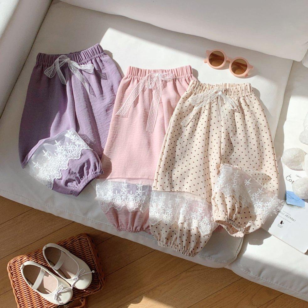 Children's Korean Pants with Lace Patchwork Mosquito Repellent Versatile and Sweet Drawstring Casual Pants