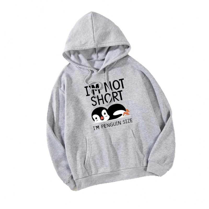 Cute Penguin Print Hoodie Loose Fit Long Sleeve Pullover Sweatshirt Men Casual Wear