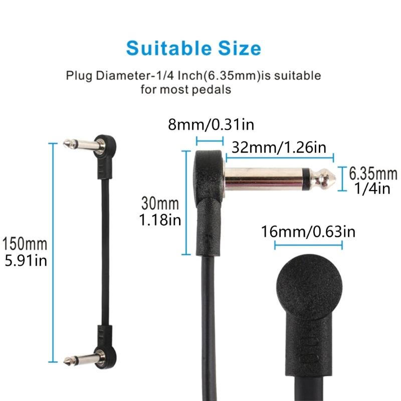 6 Pack 15cm Ribbon Guitar Patches Cable Low Capacitance Metal Conductors for Pure Tone and Low Noise Signal Transmission