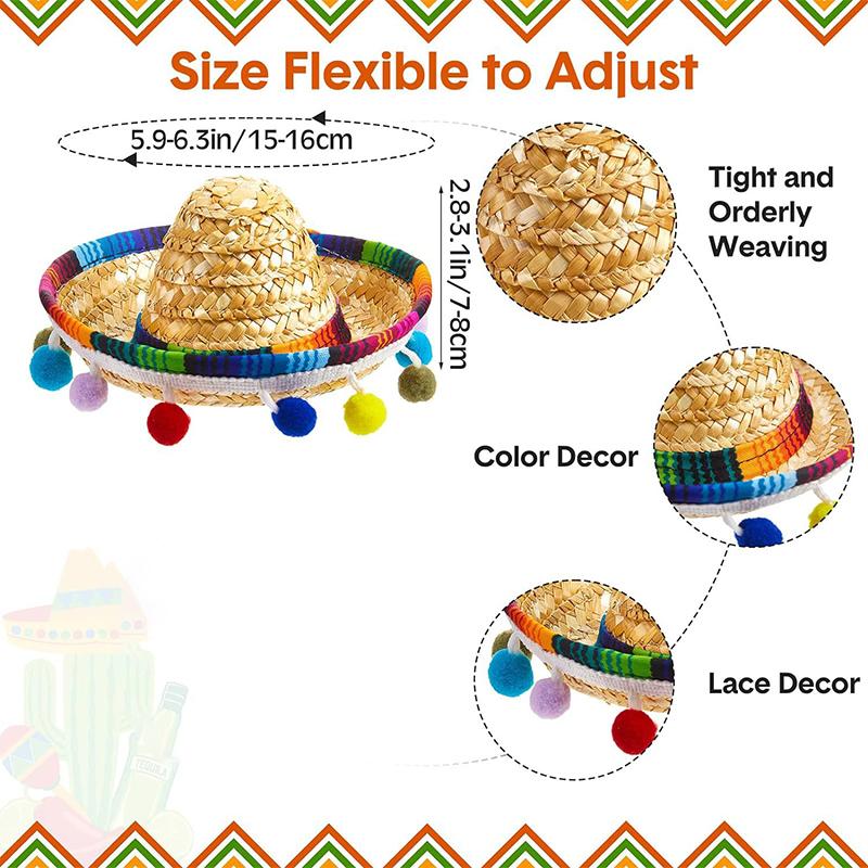 Pet Theme Party Mini Straw Hat Mexican Hat Holiday Cat Puppy Colorful Mini Hat Sombrero Beach Hawaii Style Sun Hat Pet Supplies