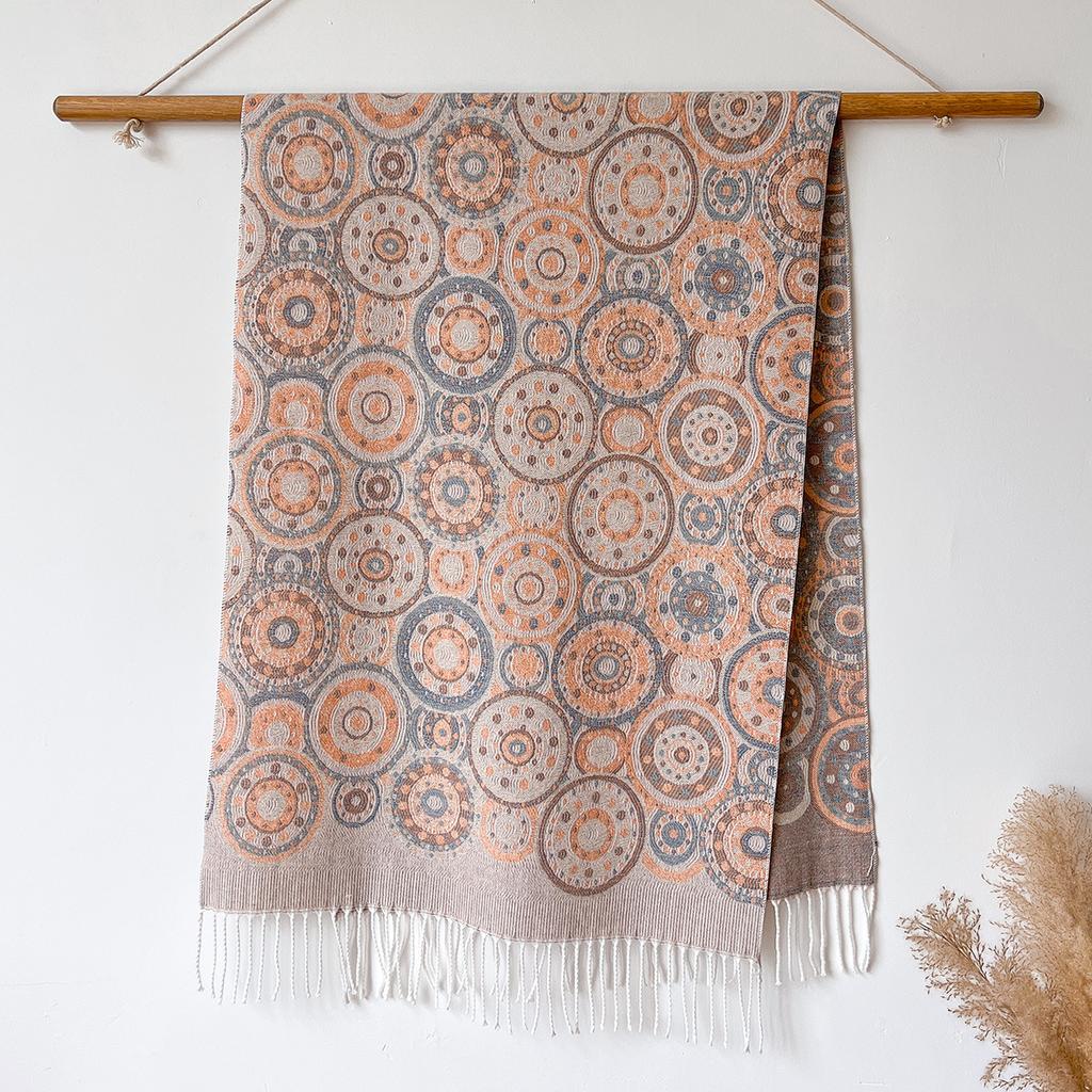 Manufacturer Cotton Scarf Shawl Circle Autumn And Winter Long Women'S Warm Fringed Jacquard Shawl Dual-Purpose Shawl