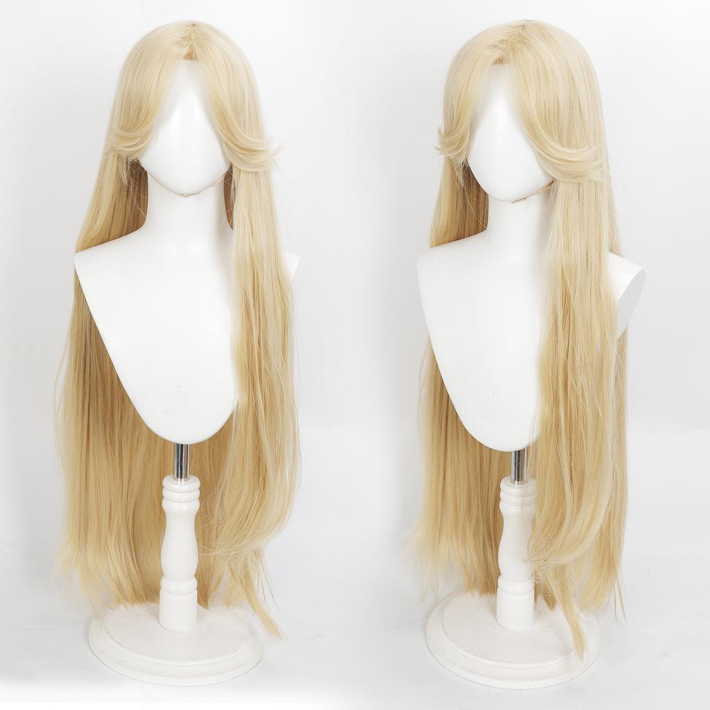 32inch Long Wavy Blonde Synthetic Wig Heat Resistant Cosplay Hair for Princess Themed Costume Party
