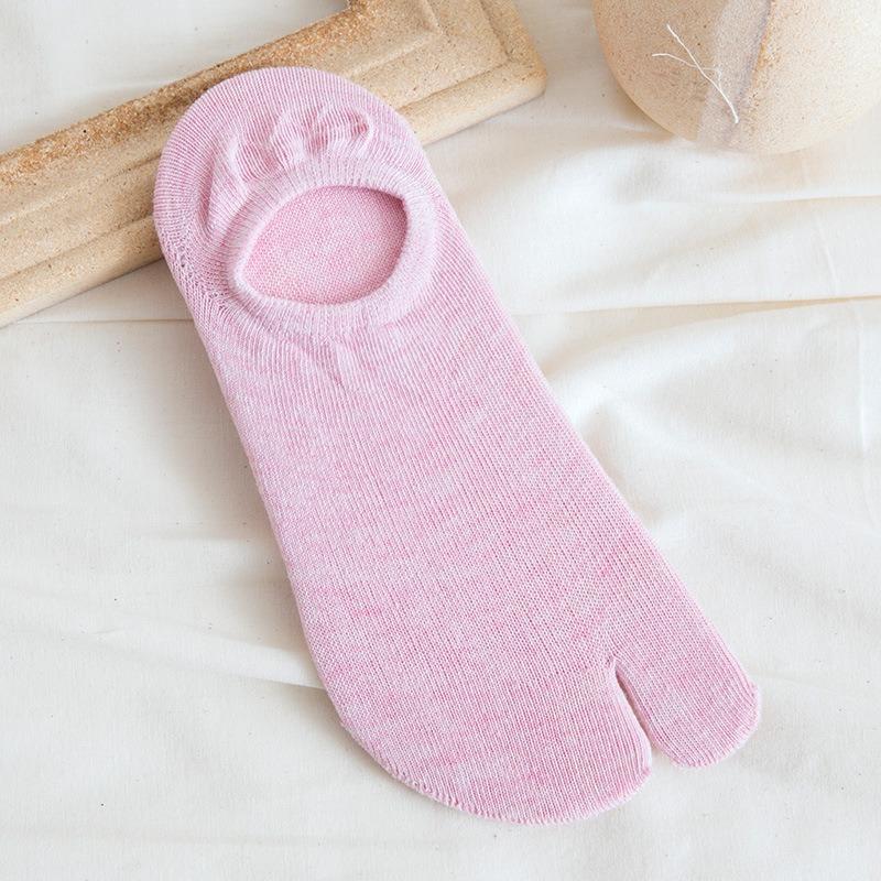 5 Pairs of Women's Summer Pure Cotton Shallow Mouth Silicone Anti Slip Invisible Two Toe Boat Socks