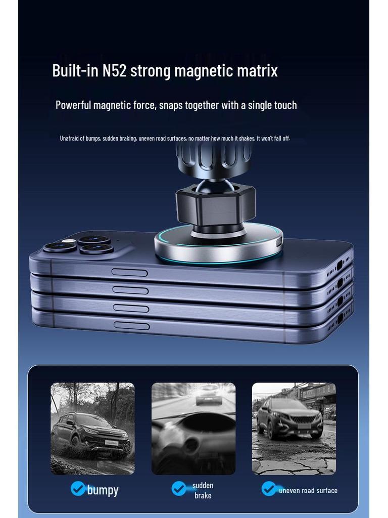 15W Magnetic Wireless Car Charger & Phone Holder for Apple/Android