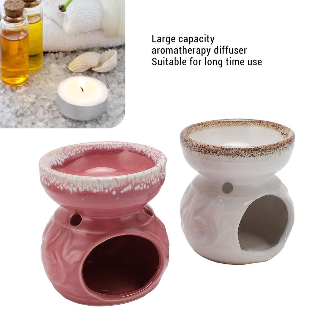 2 Pcs Ceramic Tealight Candle Holder Wax Warmer Long Lasting Essential Oil Burner Incense Diffuser for Living Room White Pink