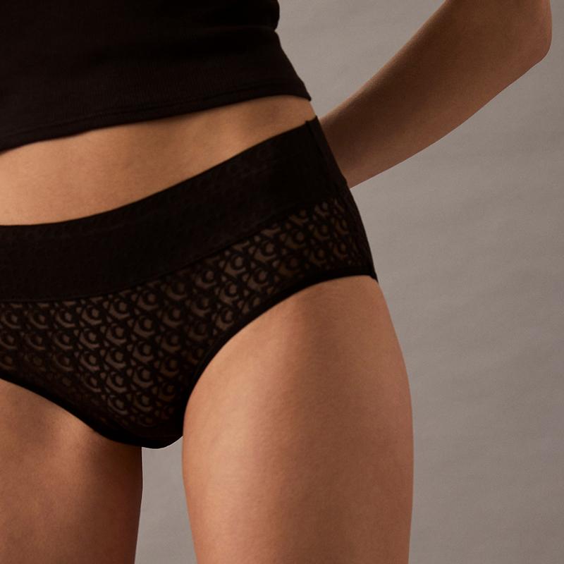 Calvin Klein Sexy Letter Lace Half Coverage Triangle Underwear Women Underwear Space-Black QD5285