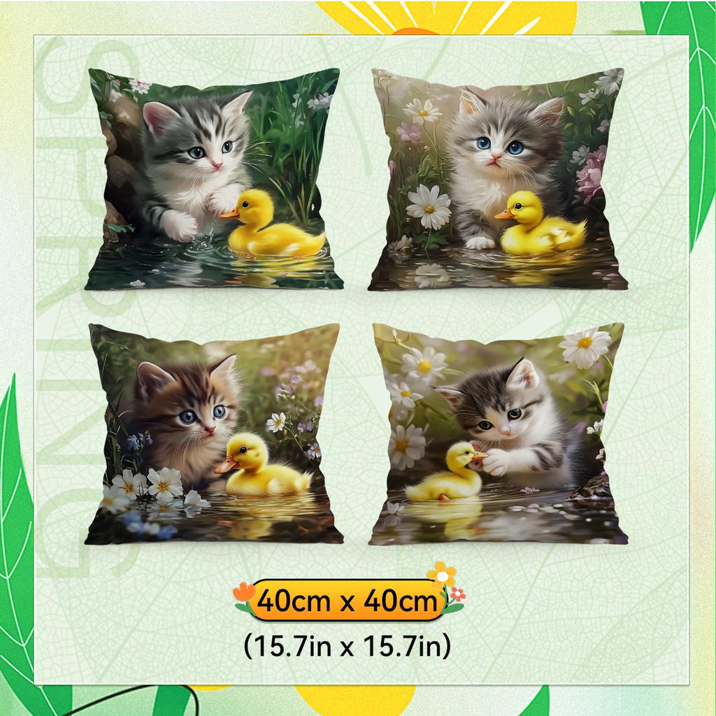 Adorable Little Cat Duck Pillowcase Printed Polyester 40/45/50Cm Throw Pillowcover Decorative Sofa Cushion Pillowslip Home Decor