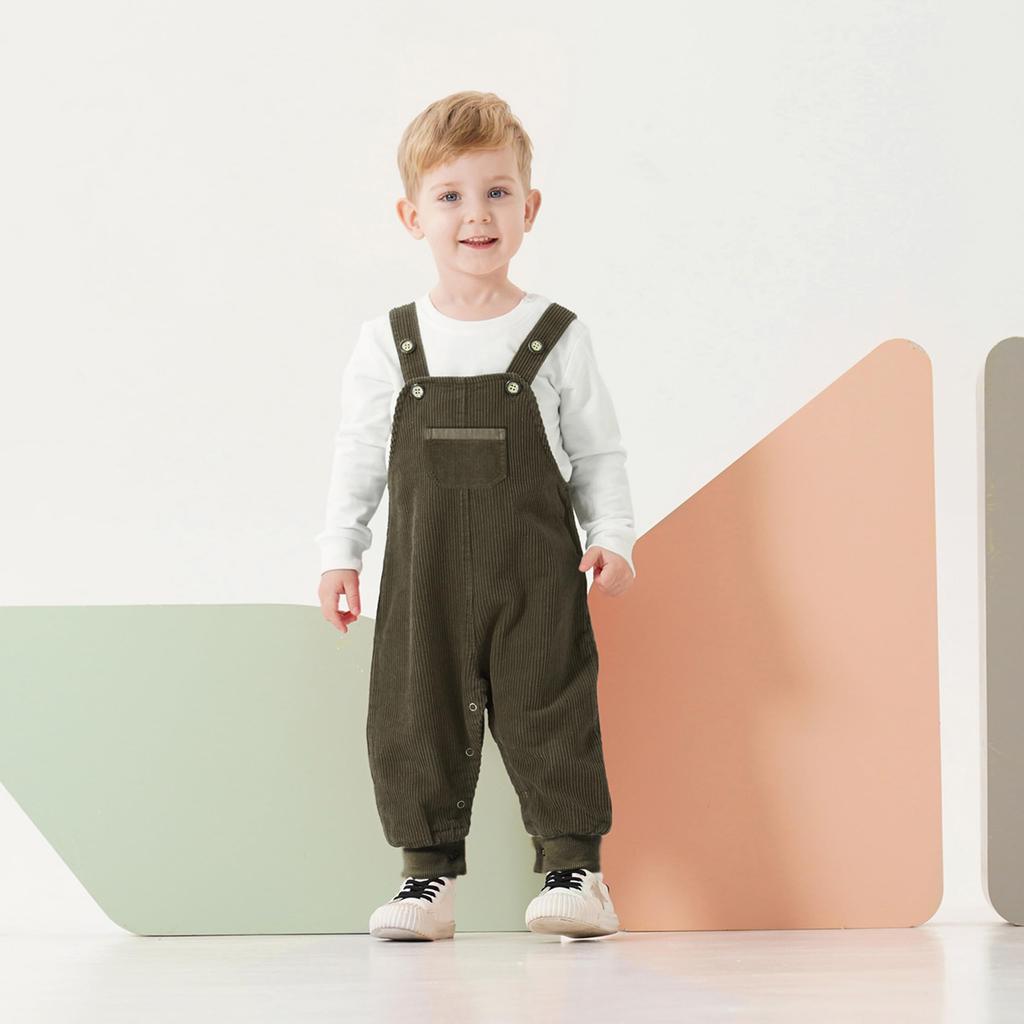 Baby Overalls Long Pants Corduroy Romper Boys Girls Plain Cute Autumn Winter [Volunboy] All-in-One (Green (Pocket), 73)