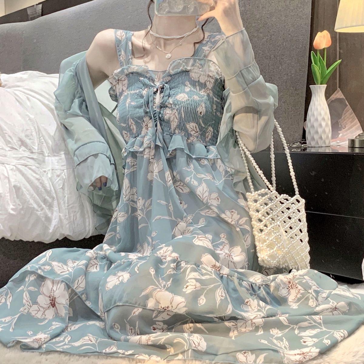 

Летнее ретро-платье с французским цветочным принтом, комплект из двух предметов XXL