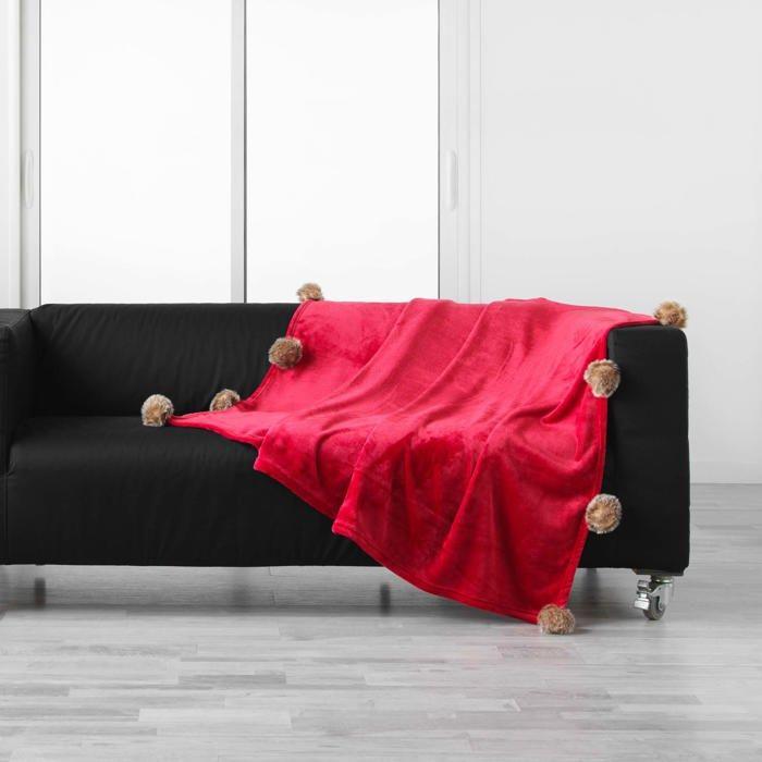 Plaid pompons 125 x 150 cm Snowy rouge