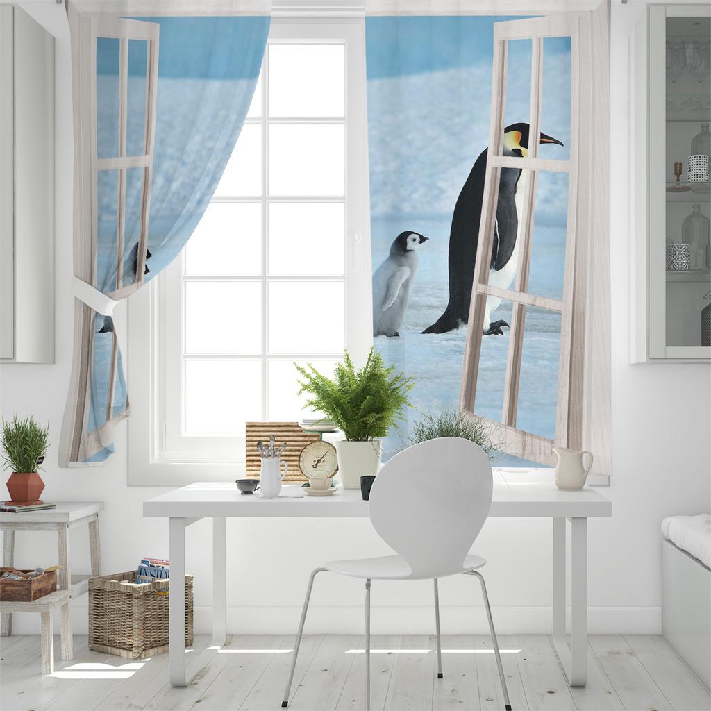 Window View Antarctic Penguin Luxury Home Curtains Modern Home Supplies Living Room Bedroom Custom Curtains