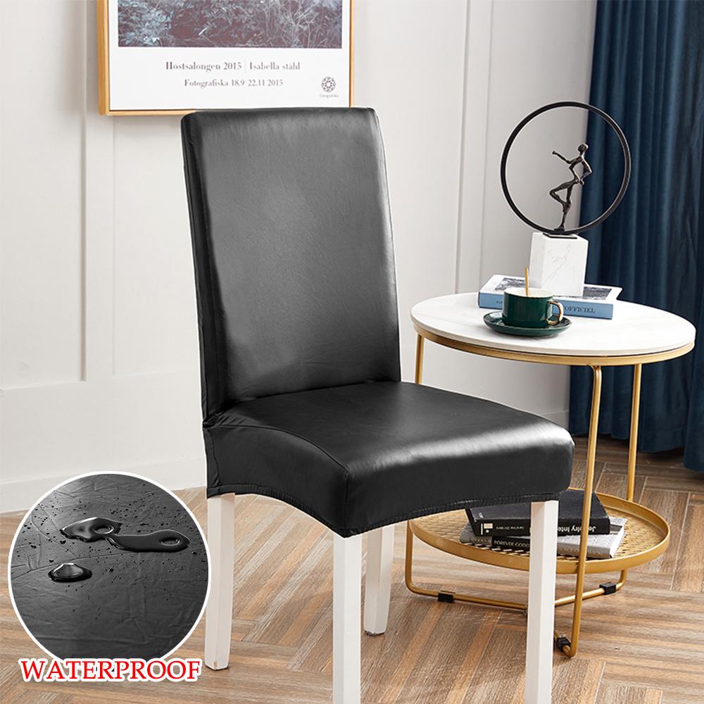 1Pc Imitation Leather Dining Chair Cover Waterproof Chair Slipcovers For El Dining Room Office Banquet House Home Decor