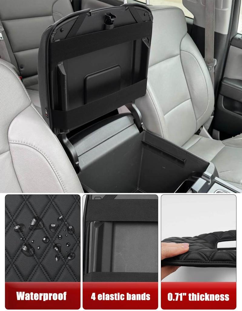 Black Plaid Center Console Armrest Cover for Chevrolet Silverado GMC Sierra 2014-2018 Interior Moulding